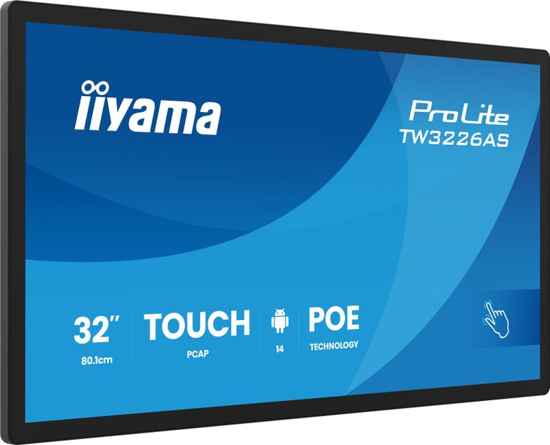 Iiyama 32i LCD Panel-PC with Android and PoE Projective Capacitive Bezel Free10-Points Touch Screen 1920 x 1080 VA panel Flat Bezel Free Glass FrontSpeakers Audio-Ou