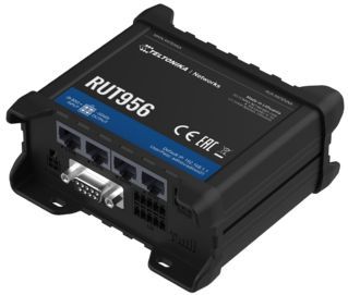 Teltonika Industrial router that combines cellular Wi-Fi and wired connectivity options and GNSS capabilities with serial communication interfaces.