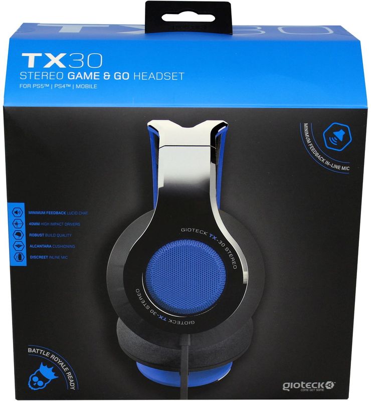 Gioteck TX 30 - Gaming Headset - Zwart en Blauw - 40 mm Driver Surround Sound