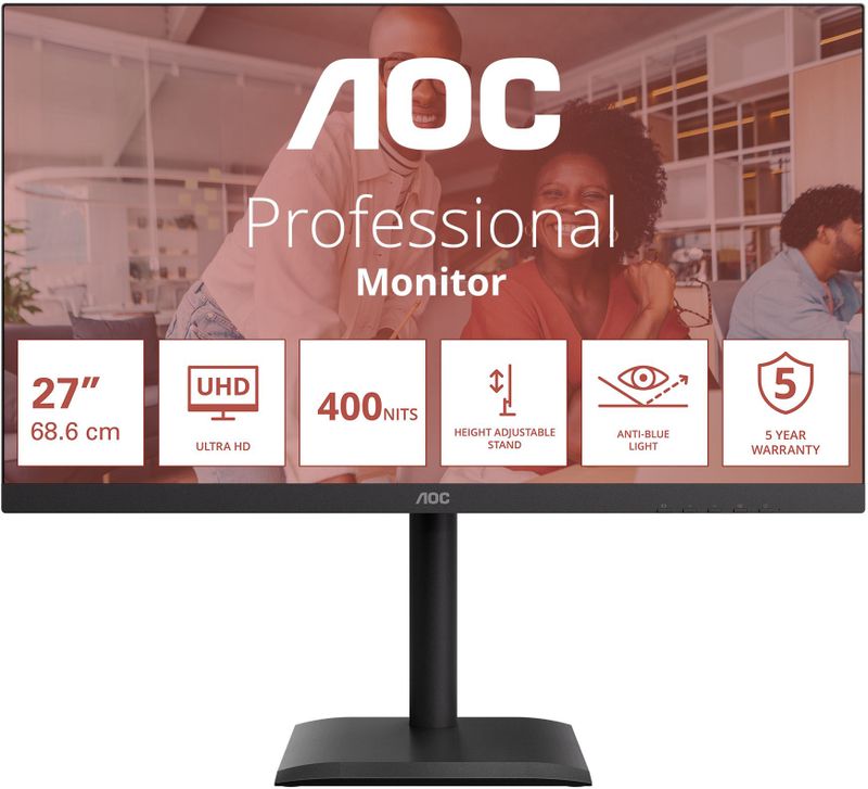 AOC E4 U27E4CV computer monitor 68,6 cm (27") 3840 x 2160 Pixels 4K Ultra HD LED Zwart