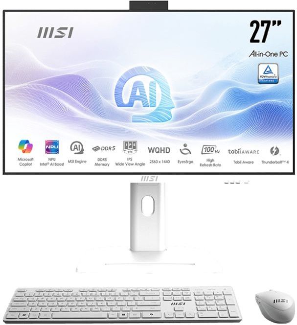 MSI Modern AM273QP AI 1UM-060EU - Alles-in-één-pc - Wit - 27 inch - Intel Core Ultra 7 - 32 GB DDR5 - 1 TB SSD - Windows 11 Pro