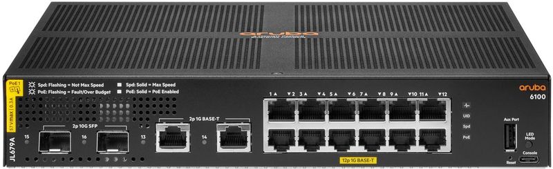 Hewlett Packard Enterprise - Aruba 6100 - Switch - Managed - 12G Class4 PoE - 2G/2SFP+ 139W