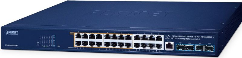 Planet IPv6/IPv4, 16-Port  10/100/1000T 95W 802.3bt PoE  + 8-Port 10/100/1000T + 4-Port 10G SFP+ Managed Switch