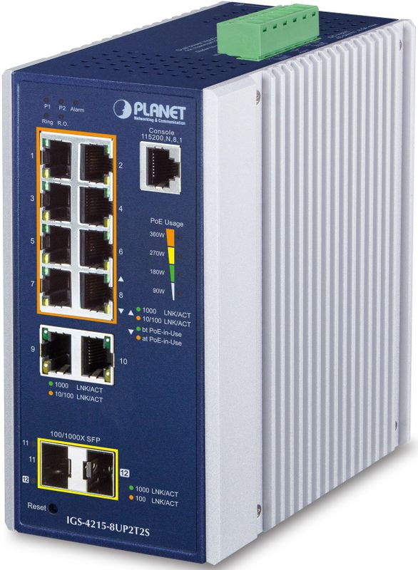 Planet - IGS-4215-8UP2T2S - Switch - Zwart - 10 Poorten - Gigabit Ethernet