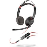 Poly Blackwire 5220 C5220 USB C re 5220, Headset, Head-band,  Calls/Music, Black, Red, Binaural, Button
