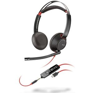 Poly Blackwire 5220 C5220 USB C re 5220, Headset, Head-band,  Calls/Music, Black, Red, Binaural, Button