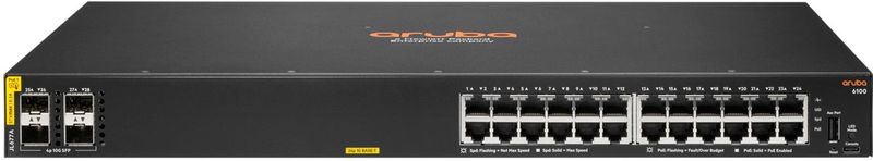 Hewlett Packard Enterprise Aruba 6100 24G CL4 PoE 4SFP+  Switch Aruba 6100 24G Class4  PoE 4SFP+ 370W, Managed, L3, Gigabit Ethernet (10/100/1000), Power over