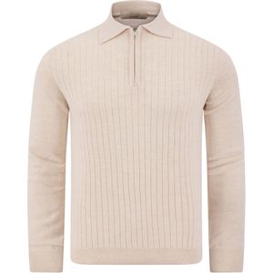 Aurelien Trui Beige Heren Maat S - RIBBED ZIPPER POLO LIGHT BEIGE - Lente-Zomer - 100% extrafine merino wool