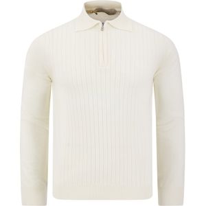 Aurelien Trui Wit Heren Maat S - RIBBED ZIPPER POLO IVORY - Lente-Zomer - 100% extrafine merino wool