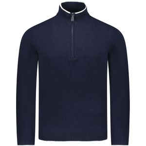 Valentoni Trui Blauw Heren Maat S - TOM HALF ZIP OFFICER NAVY/PRISTINE - All Season - 90% Wol + 10% Cashmir