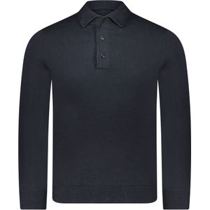 Valentoni Polo Blauw Heren Maat M - POLO BUTTON DOWN 830 BLACK NAVY - All Season - 100% extrafine merino wool