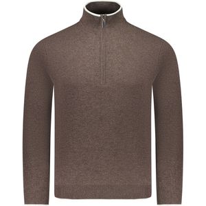 Valentoni Trui Bruin Heren Maat M - TOM HALF ZIP TAKE COFFEE/PRISTINE - All Season - 90% Wol + 10% Cashmir