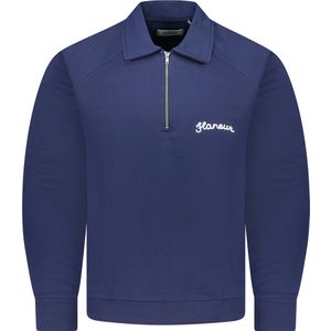 Flaneur Sweater Blauw Heren Maat S - F14284 SIGNATURE HALF ZIP NAVY - Lente-Zomer - 100% Katoen