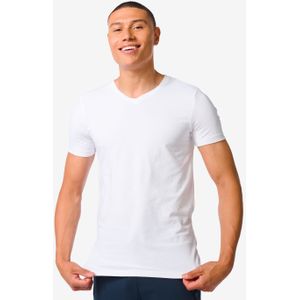 HEMA Heren T-shirt Slim Fit V-hals Wit (wit)