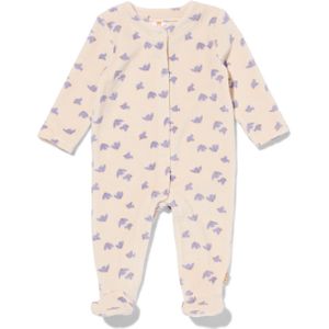 HEMA Newborn Jumpsuit Rib Velours Vogels Ecru (ecru)