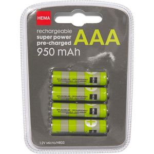 HEMA Oplaadbare AAA Batterijen 950mAh Plus - 4 Stuks