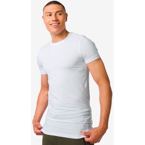 HEMA Heren T-shirt Slim Fit O-hals Extra Lang Bamboe Wit (wit)