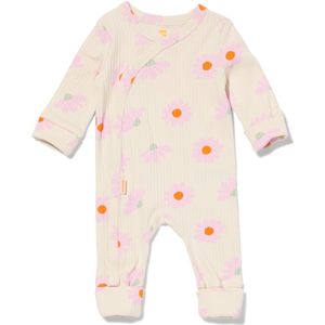 HEMA Newborn Meegroei Jumpsuit Rib Met Bamboe Stretch Bloemen Ecru (ecru)