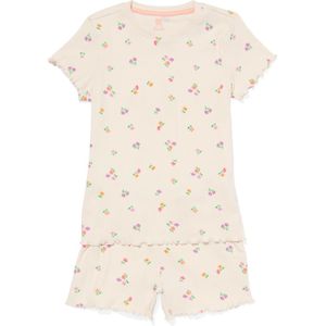 HEMA Kindershortama Met Bloemen Rib Katoen/stretch Gebroken Wit (gebroken wit)