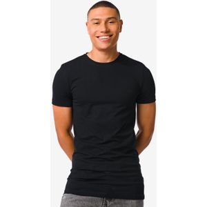 HEMA Heren T-shirt Slim Fit O-hals Extra Lang Zwart (zwart)
