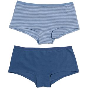 HEMA Dames Shorties Stretch Katoen - 2 Stuks Blauw (blauw)