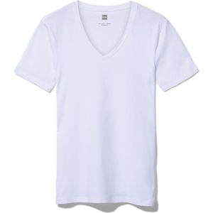 HEMA Heren T-shirt Slim Fit Diepe V-hals Wit (wit)