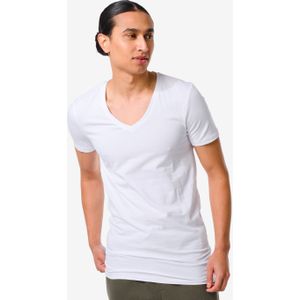 HEMA Heren T-shirt Slim Fit Diepe V-hals Extra Lang Wit (wit)