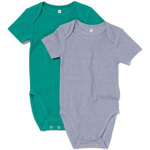 HEMA Meegroei Romper Rib Bamboe Met Stretch Blauw (blauw)