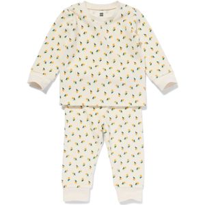 HEMA Baby Pyjama Velours Bloemen Gebroken Wit (gebroken wit)