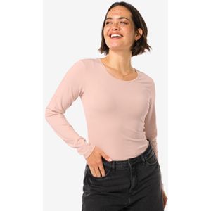 HEMA Dames Shirt Slim Fit O-hals Lange Mouw Lichtroze (lichtroze)