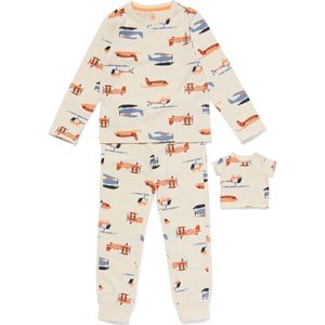 HEMA Kinderpyjama Stretch Katoen Vliegtuig En Poppennachtshirt Gebroken Wit (gebroken wit)