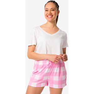 HEMA Dames Pyjamashort Micro Ruiten Fluor Roze (fluor roze)
