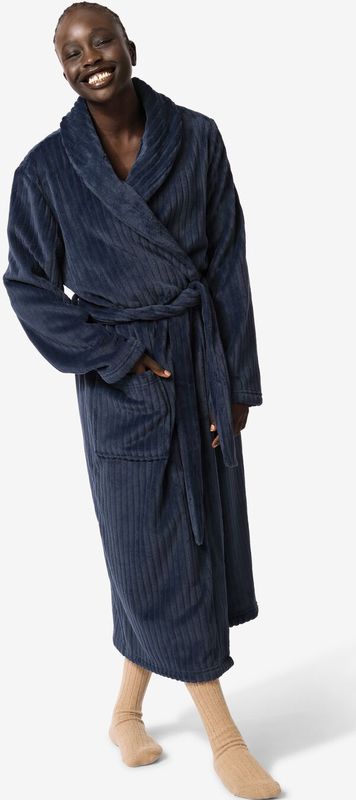 HEMA Badjas Rib Fleece Donkerblauw (donkerblauw)