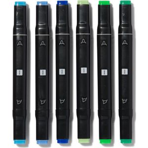 HEMA Twin Tip Markers Blauw-groen - 6 Stuks