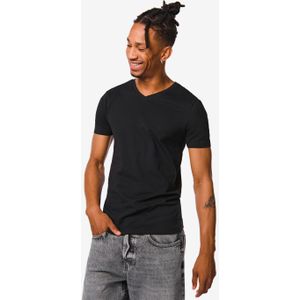 HEMA Heren T-shirt Slim Fit V-hals Zwart (zwart)