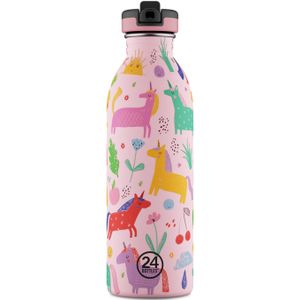 Kinderwasserflasche Edelstahl mit Strohhalm, BPA-frei 500 ml, pink, mit Einhörnern, personalisierbar, Kids Bottle  Magic Friends  - 24Bottles