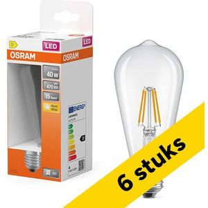 6x Osram LED lamp E27 | Edison ST64 | Filament | Helder | 2700K | 3.4W (40W)