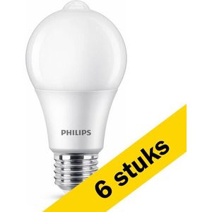 6x Philips LED lamp E27 | Peer A60 | Dag/Nacht Bewegingssensor | Mat | 2700K | 8W (60W)