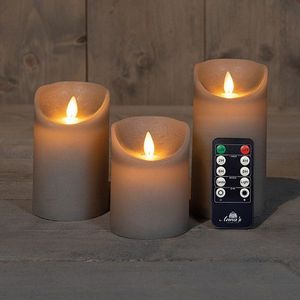 Set van 3 taupe LED stompkaarsen met afstandsbediening - Woondecoratie - LED kaarsen - Elektrische kaarsen