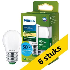 6x Philips LED lamp E27 | Kogel P45 | Ultra Efficient | Mat | 2700K | 1.2W (25W)