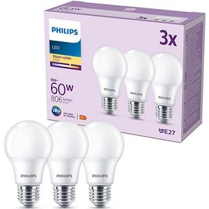 Philips LED lamp E27 | Peer A60 | Mat | 2700K | 8W (60W) | 3 stuks