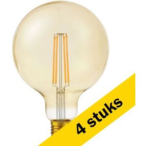 4x 123led LED lamp E27 | Globe G125 | Filament | Goud | 2200K | Dimbaar | 8W (60W)