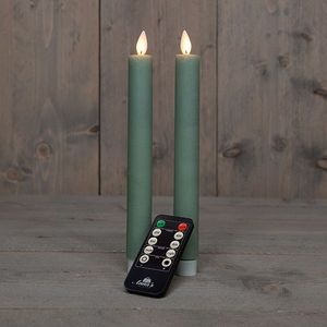 Kaarsen set van 2x stuks Led dinerkaarsen glitter groen 24 cm - Woondecoratie - Elektrische kaarsen