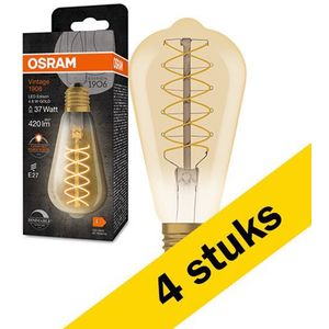 4x Osram LED lamp E27 | Edison ST64 | Vintage 1906 Spiral | Goud | 2200K | Dimbaar | 4.8W (35W)