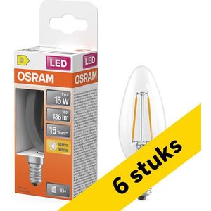 6x Osram LED lamp E14 | Kaars B35 | Filament | Helder | 2700K | 1W (15W)