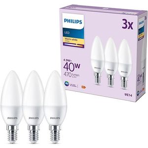 Philips LED lamp E14 | Kaars B35 | Mat | 2700K | 4.9W (40W) 3 stuks