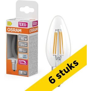 6x Osram LED lamp E14 | Kaars B35 | Filament | Helder | 4000K | Dimbaar | 3.4W (40W)