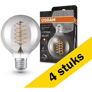 4x Osram LED lamp E27 | Globe G80 | Vintage 1906 Spiral | Helder |  2700K | Dimbaar | 4.8W (40W)