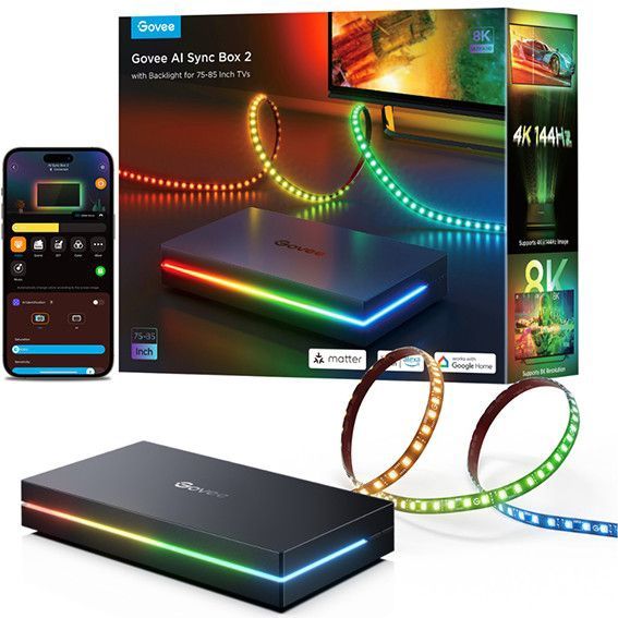 Govee - AI Sync Box 2 - HDMI Sync Box - Voor 75–85 inch - RGBICW - App-bediening - Alexa/Google - Matter compatibel