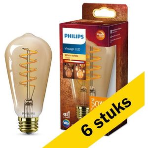 6x Philips LED lamp E27 | Edison ST64 | WarmGlow | Amber | Filament | 2200-2700K | 7W (50W)